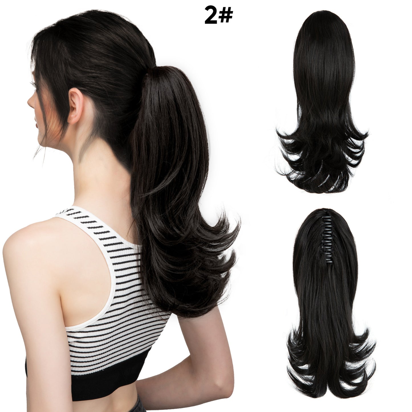 Women's Slightly Curly Short Grip Natural Jaws Clamp Wig Ponytail