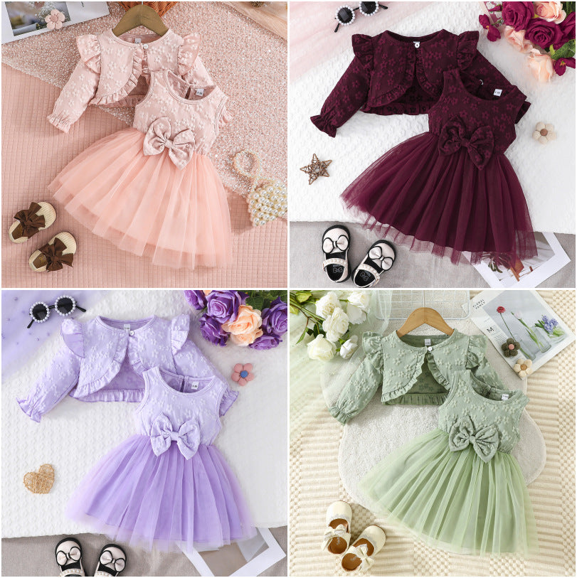 Color Texture Pattern Long Sleeve Coat Fashionable Children's Dress
