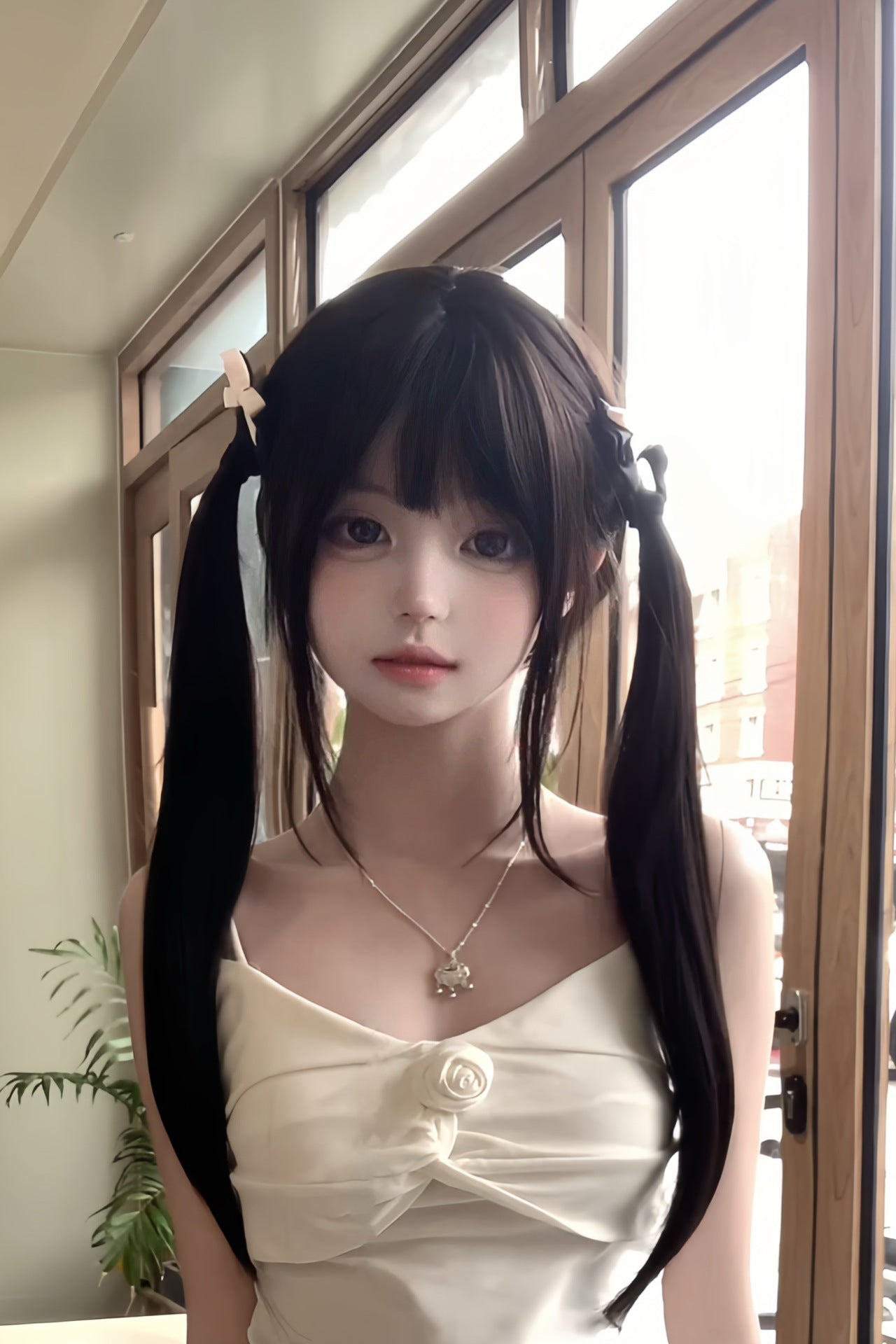 Bean Female Hair Cold Heart Straight Air Bangs Daily Wig Long Curls