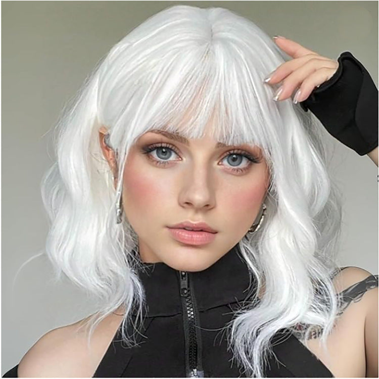 Women's Air Bangs Wavy Water Ripple Wig Short Curly Hair