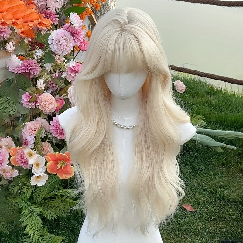 Female White Gold Color Big Wave Curly Wig Long Curls