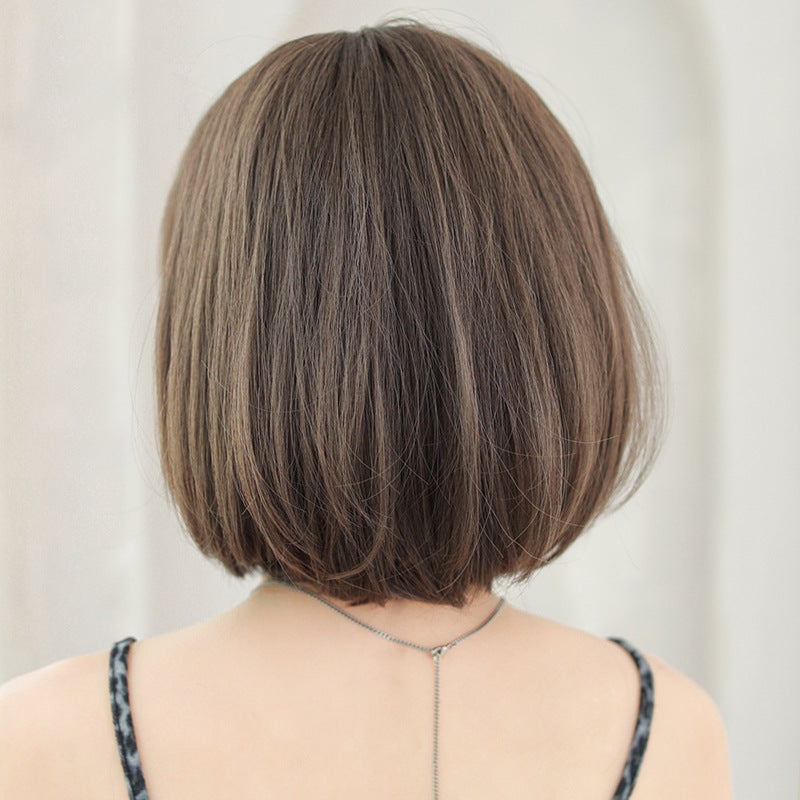 Female Head Round Face Synthetic Wigs Bangs Wig Short Straight Hair