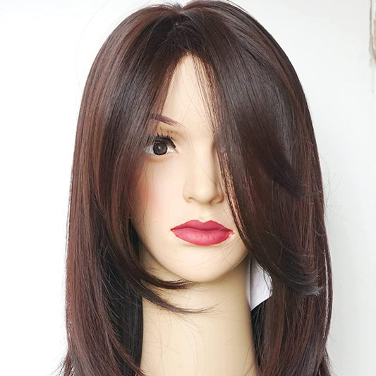 Women's Fashion Synthetic Wigs Brown Straight Hair Wig Long Curls