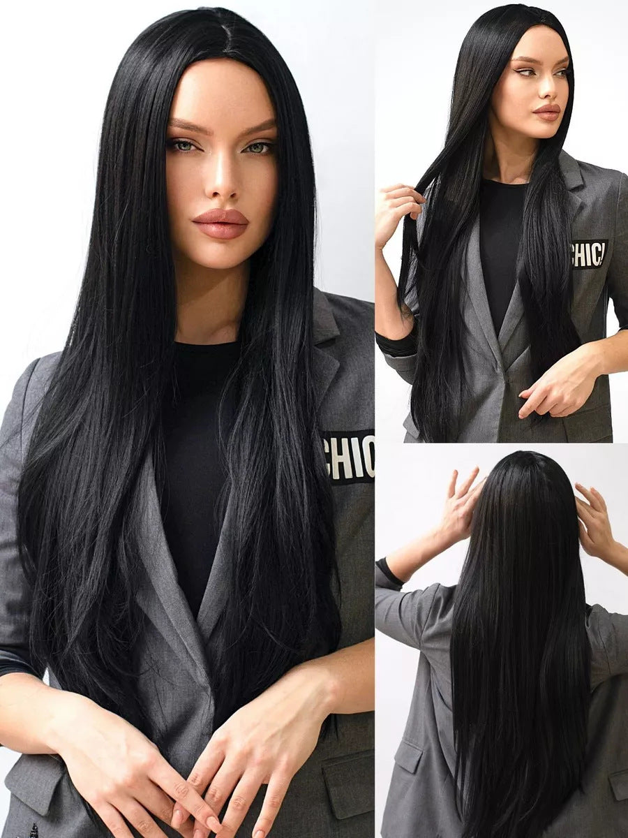 Black Bangs Hair Comfortable Elastic Net Fiber Long Straight Wig