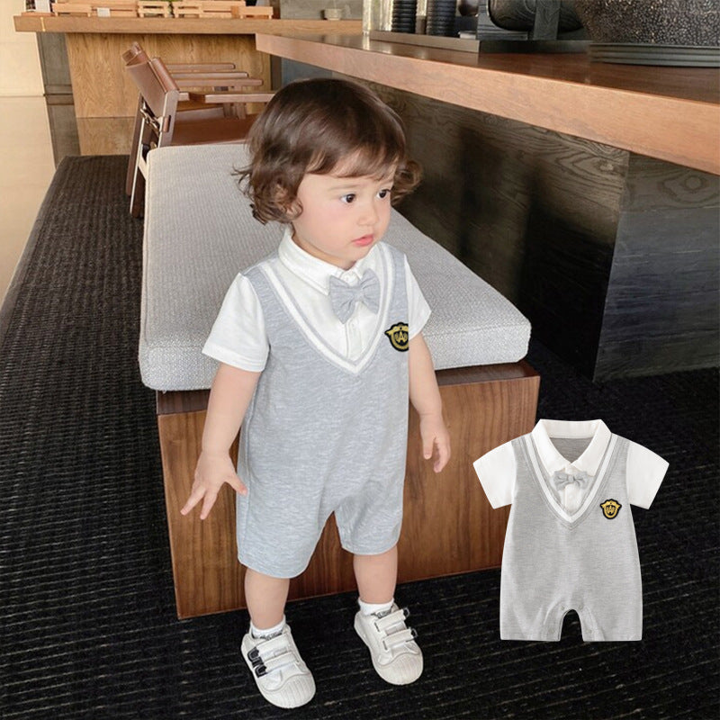 One Year Old Celebration Dress Short Sleeved Romper Preppy Style Jumpsuit, Climbing Suit