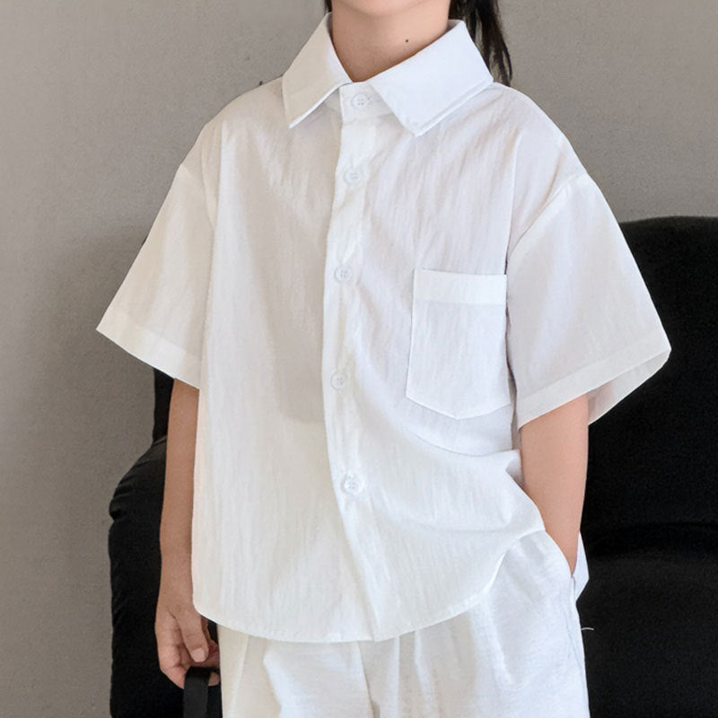 Children's Summer Korean Style Short Sleeve Western Solid Color Children's Shirt