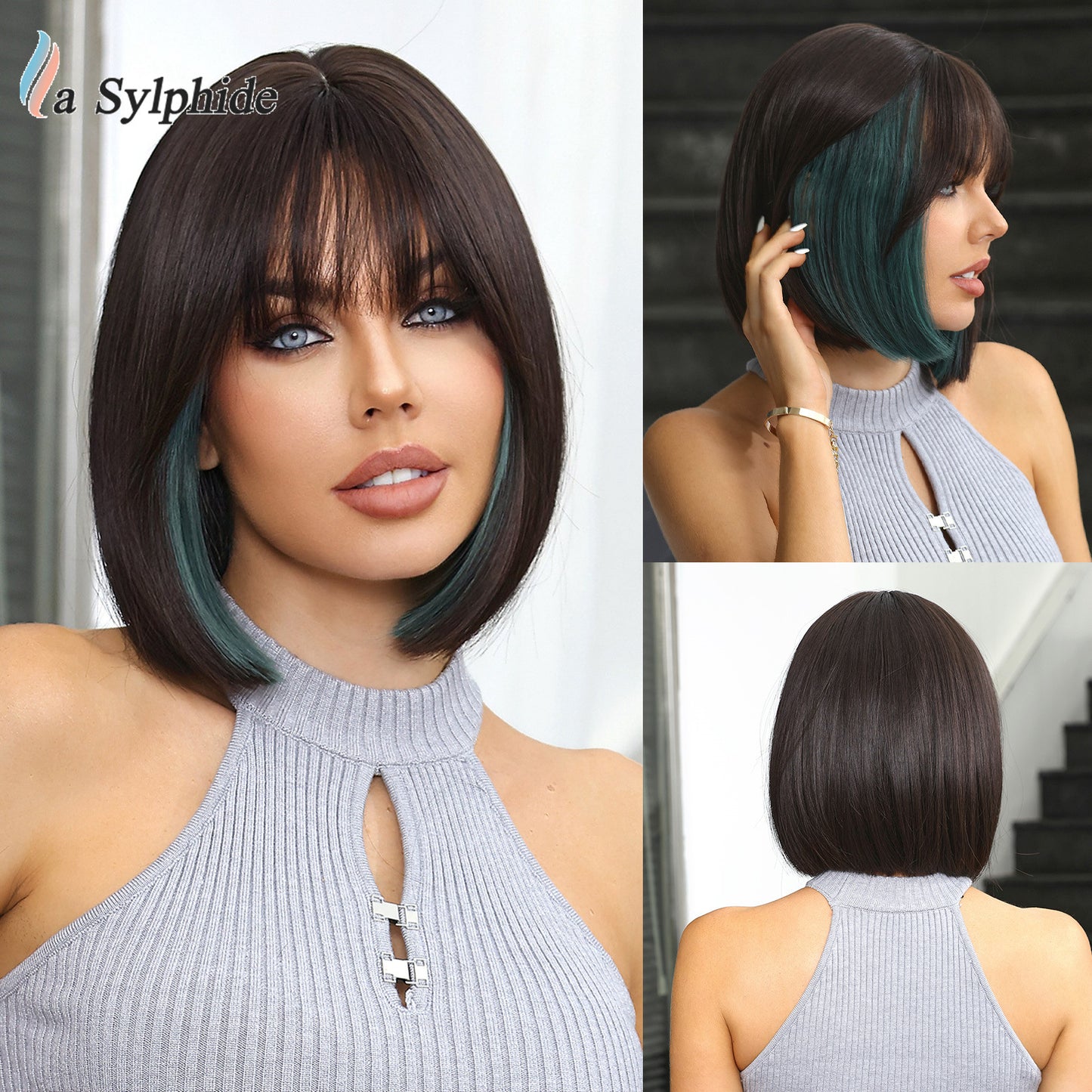 Face Natural Simulation Human Hanging Ear Dyed Wig Short Straight Hair