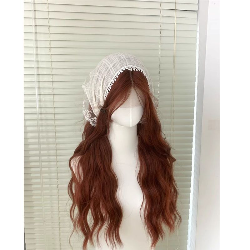 Front Lace Caramel Red Brown Korean Gentle Water Ripple Curly Wig Long Curls