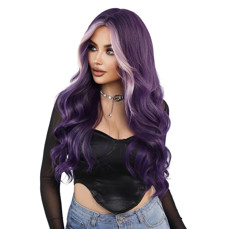 Women's Wave Highlights Purple Curly Hair Roland Chemical Wig Long Curls
