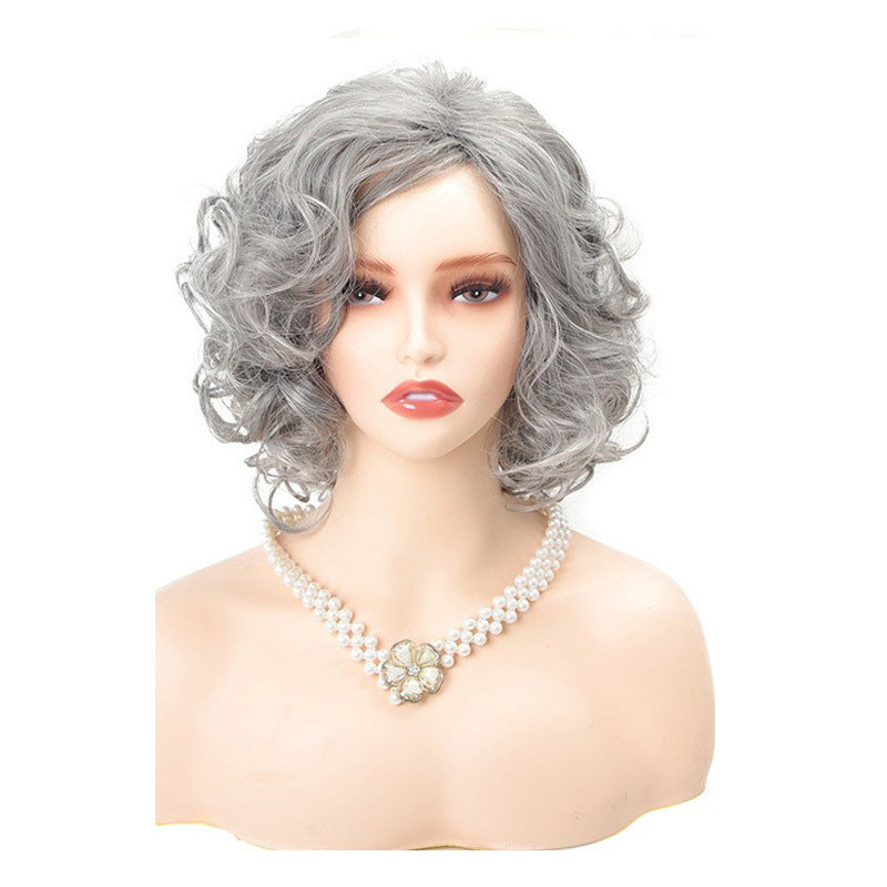 Women's Stage Performance Headgear Granny Grey Special Wig Short Curly Hair