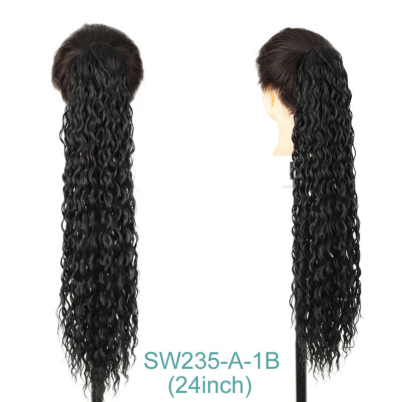 Female Horse Tail Black Curly Hair Drawstring Fluffy Wig Ponytail