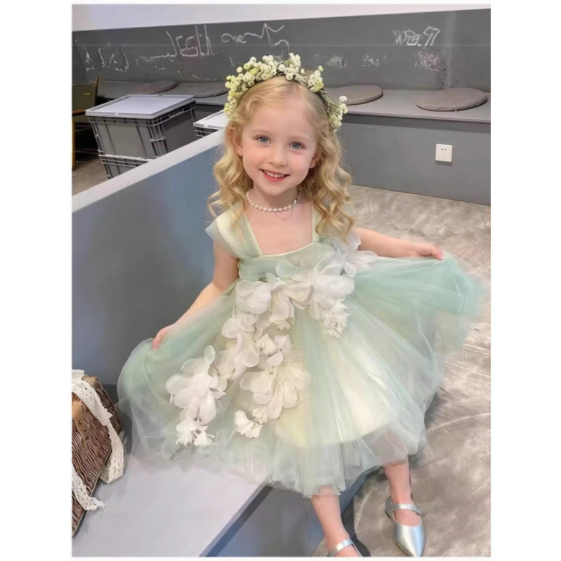 Children's Summer Three-dimensional Flower Suspender Skirt Fashion Children's Dress