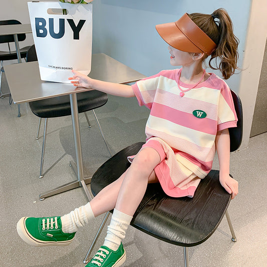 Children's Short-sleeved T-shirt Summer Clothing Clothes Older Children's Suit