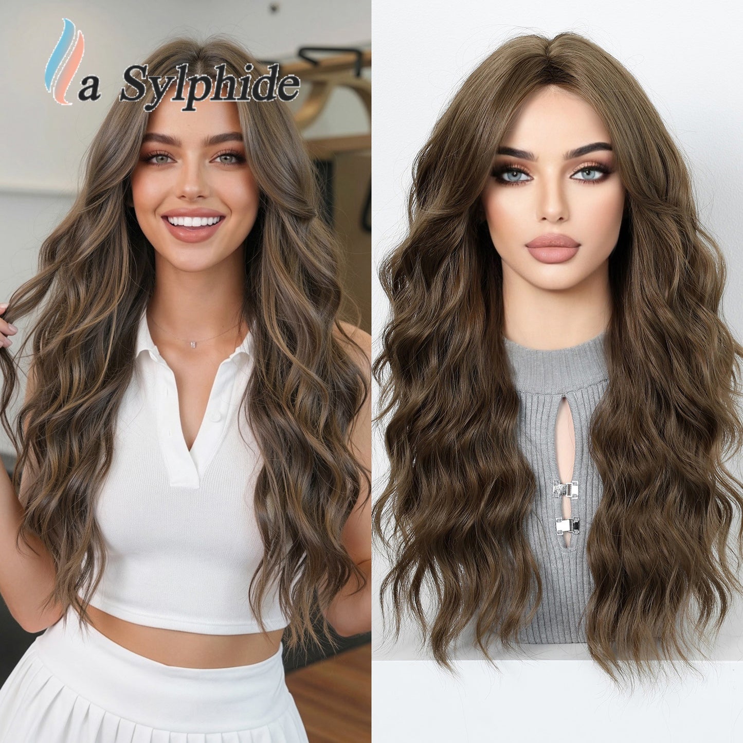 Brown Gradient Mid-length Bangs Mechanism Curly Hair Natural Wig Long Curls