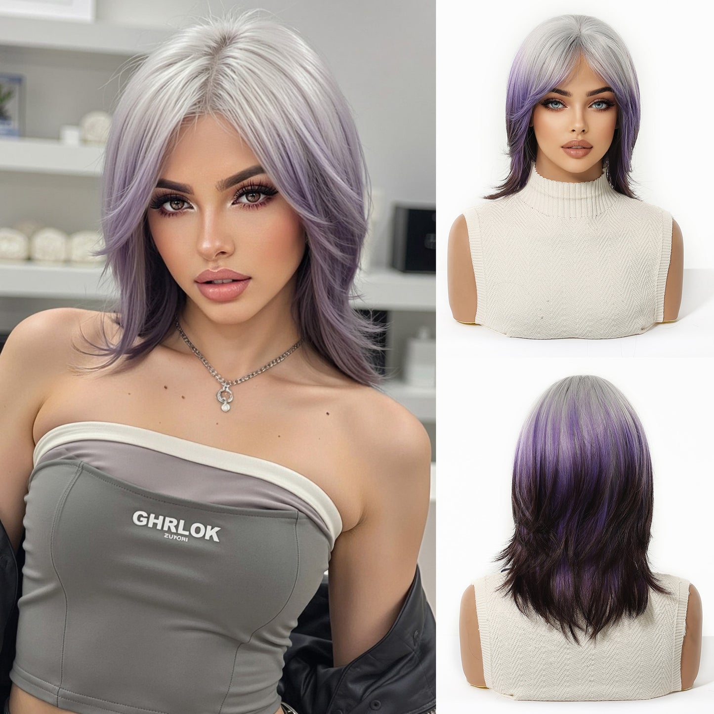 With Bangs Summer Short Anime Hair Blue Sier Purple Whole Cos Wig