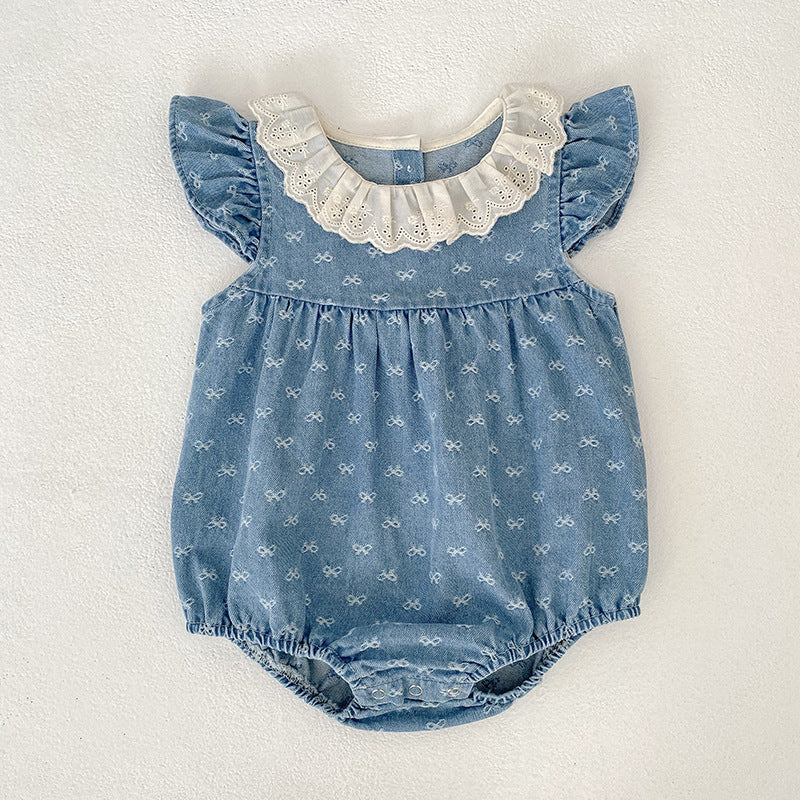 Bow Print Crawling Suit Jumpsuit Sisters Children's Dress