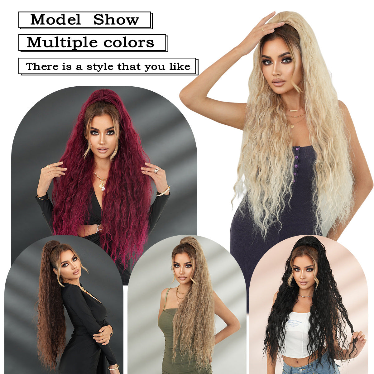 Inch Extra Long Curl Drawstring Net Pocket Elastic Water Wig Ponytail