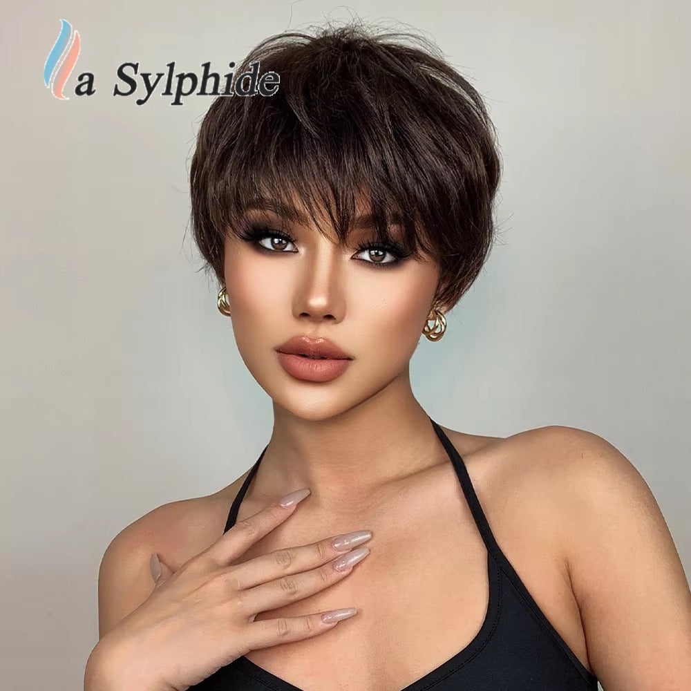 Female Rose Net Mechanism High Temperature Resistance Wig Short Straight Hair