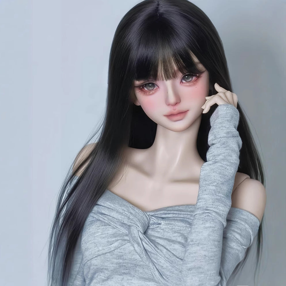Straight Bangs Long Black Hair Good-looking Cos Wig