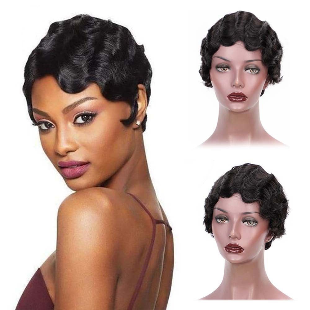 Water Wave Head Cover Retro Ripple Female Wig Short Curly Hair
