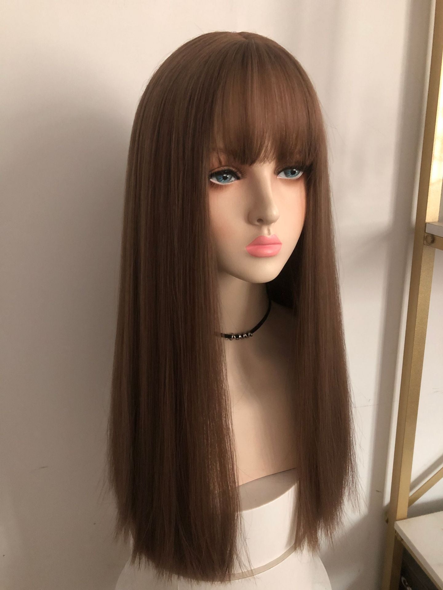 Hair Black Bangs Natural Simulation Human Long Straight Wig