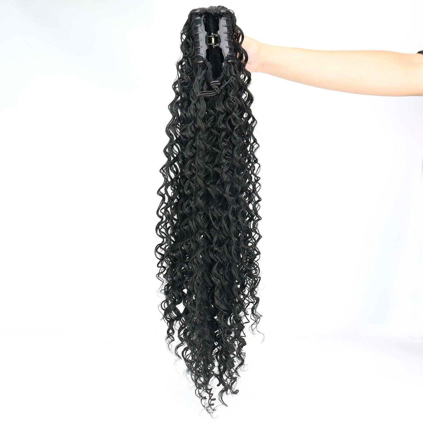 Women's Long African Curly Hair Grip Black Wig Ponytail