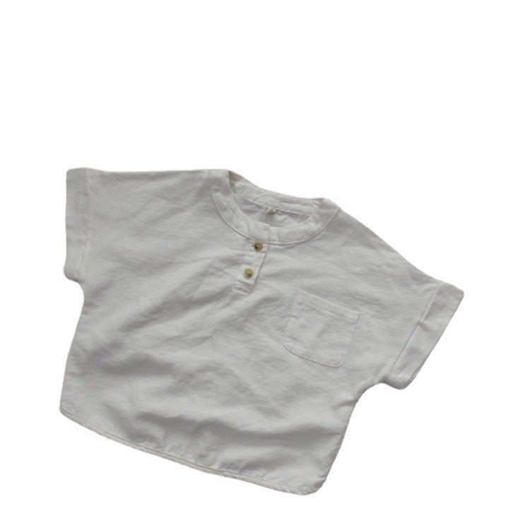 Neck Short Sleeve Solid Color Korean Style Buckle Top Children's T-shirt