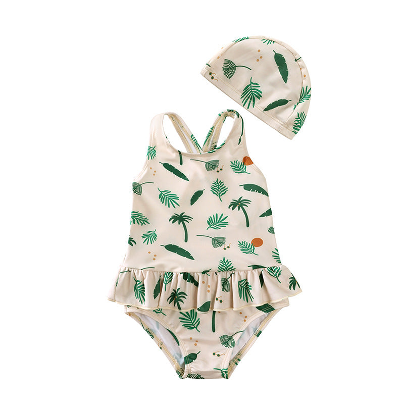 Backless Floral One-piece Swimsuit Cartoon Bikini Jumpsuit, Climbing Suit