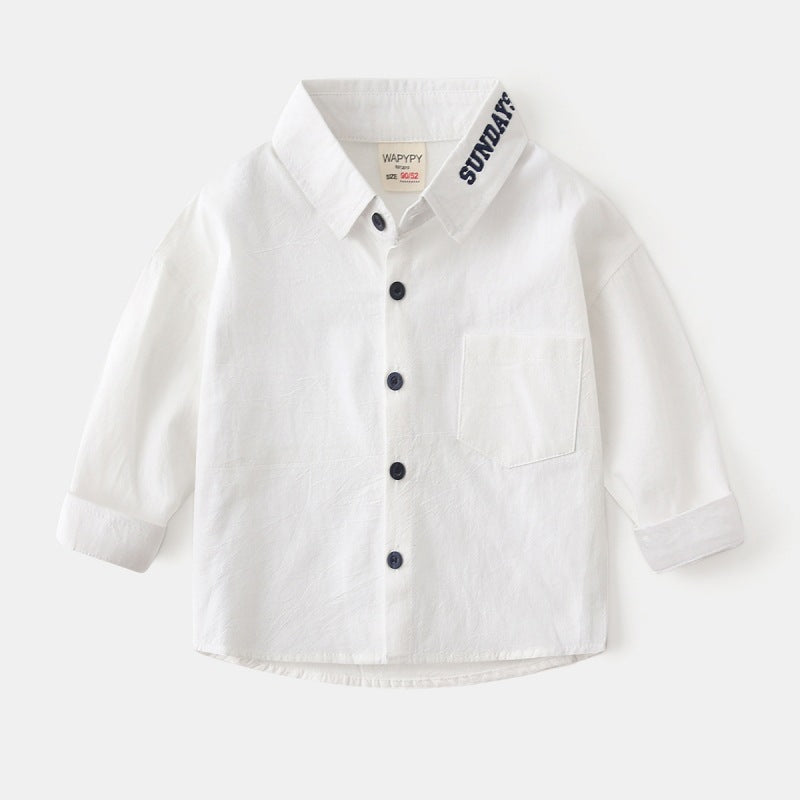 Children's Style Solid Color Wide Shoulder Embroidered Children's Shirt