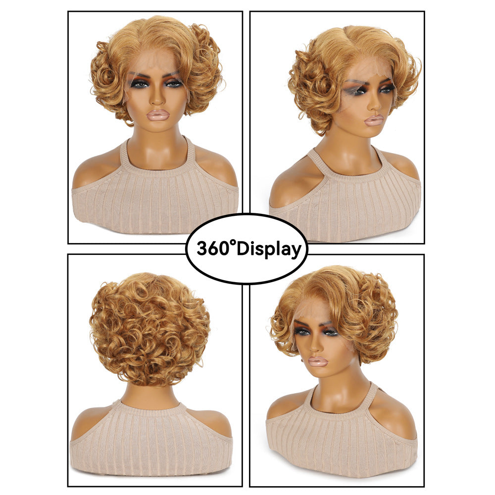 Chemical Fiber Short Curly Hair Split Head Cover Sewing Front Other Wig