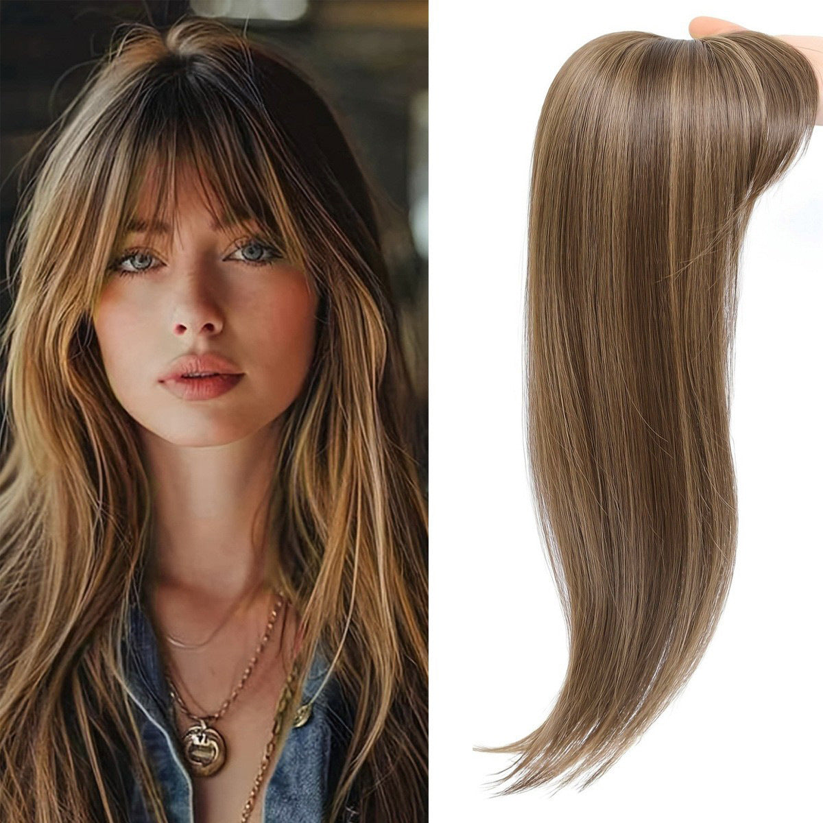 Women's Hairpiece Gradient Color Bangs Chemical Fiber Long Curly Hair Natural Wig