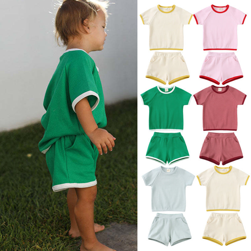 Children's Summer Boys Korean Style Loose Solid Color Short Sleeve Shorts Children's Suit
