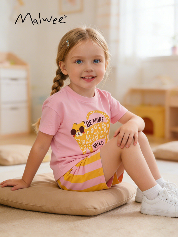 Summer Cute Little Round Neck T-shirt Children's Suit