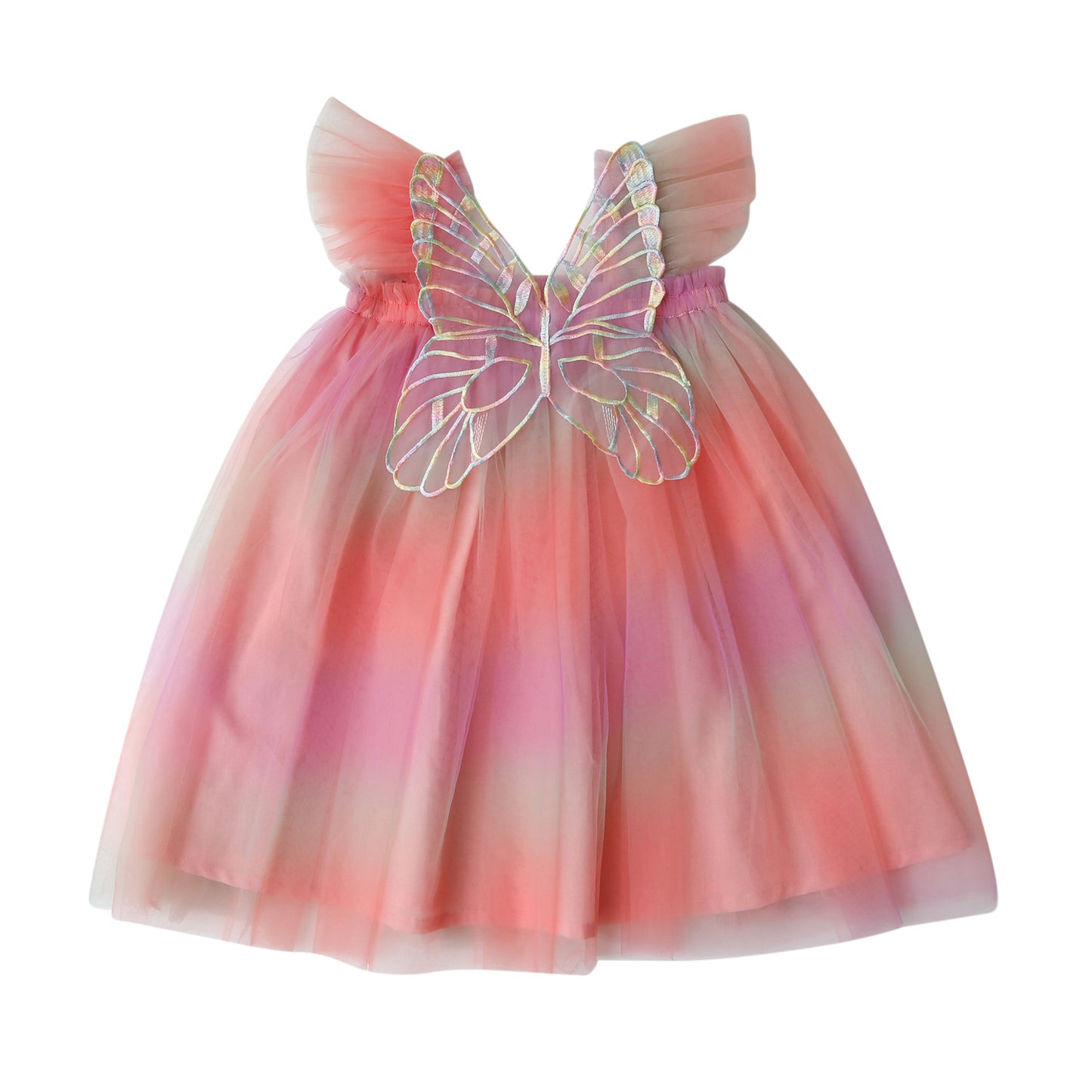 Rainbow Wings Mesh Summer Flounced Sleeve Princess Children's Dress