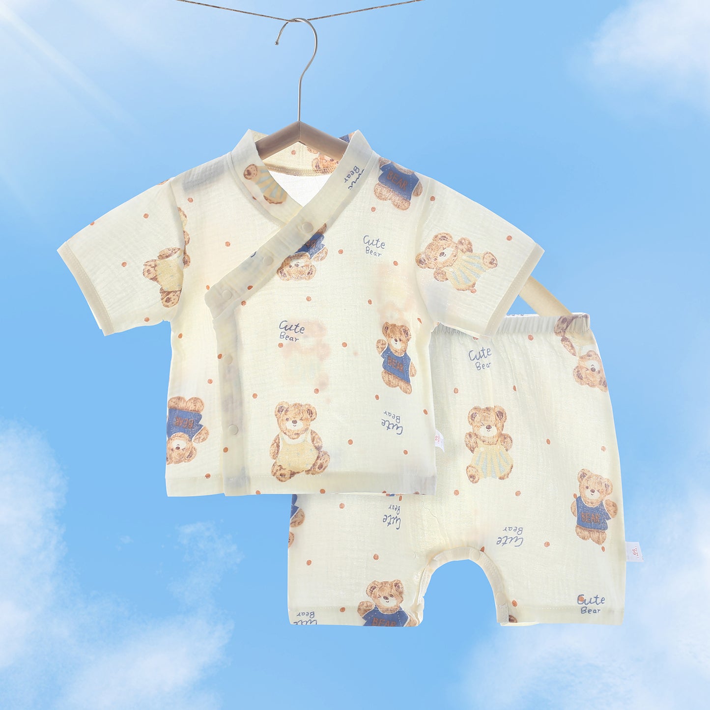Thin Gauze Cotton Short Sleeve Top Pants Pajamas Air Conditioning Children's Suit