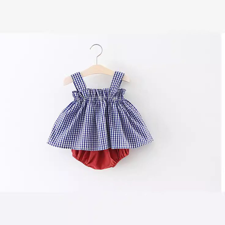 Summer Plaid Suspenders Butt Clothes Trendy Children's Suit