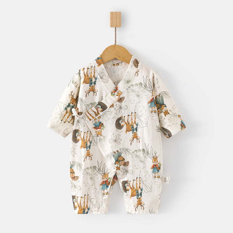 Children's Gauze Jumpsuit Long Sleeve Pure Cotton Rompers Air Conditioning Room Jumpsuit, Climbing Suit