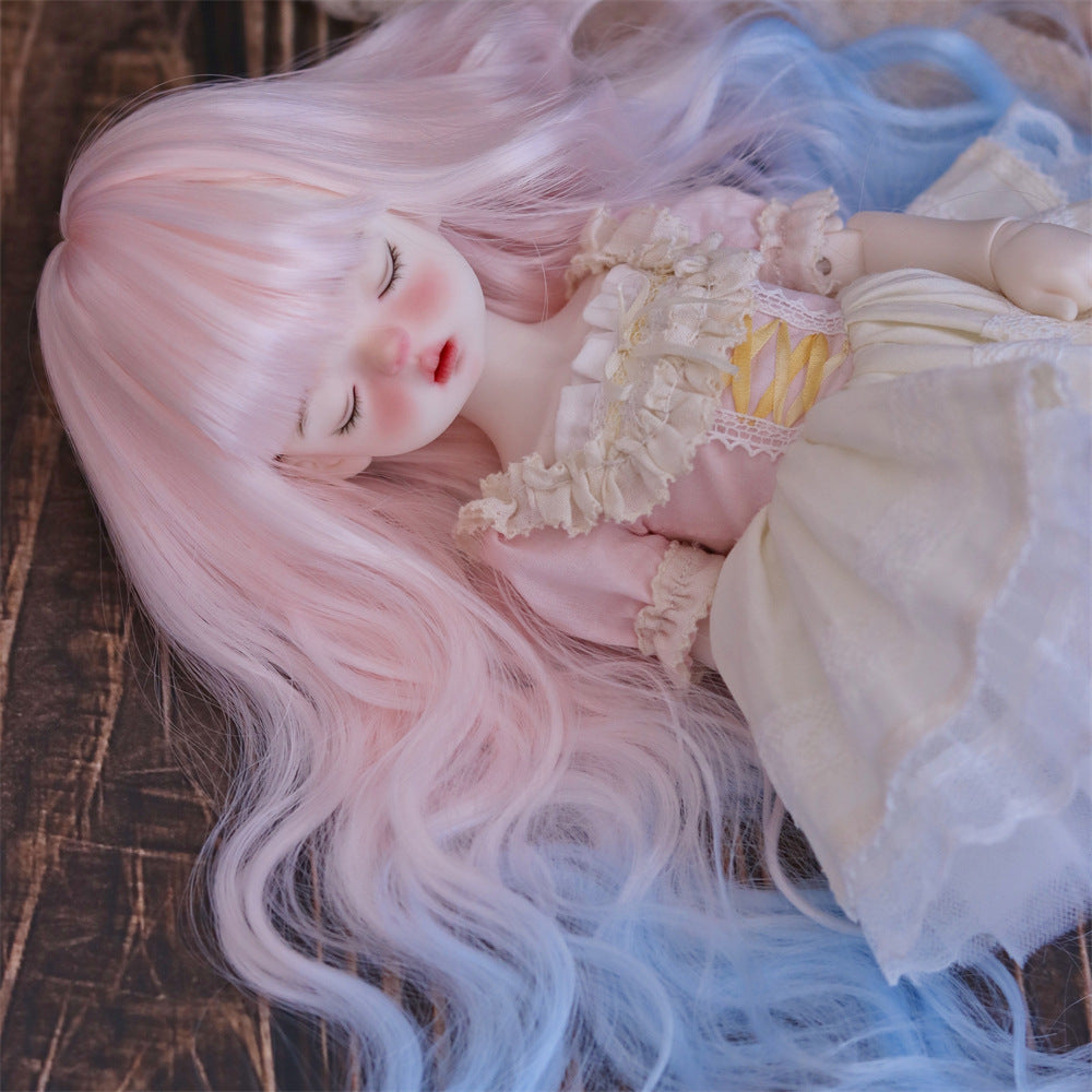 Straight Bangs Fiber Pink Blue Gradient Small Curls Foreign Lady Other Wig