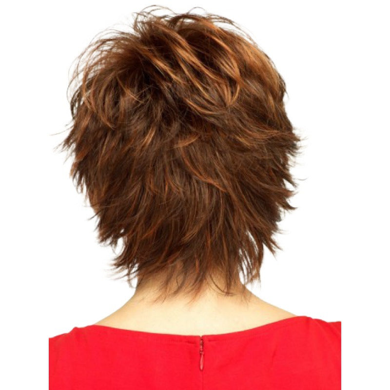 Women's Straight Fluffy Bangs Brown Red Outside One Wig Short Curly Hair