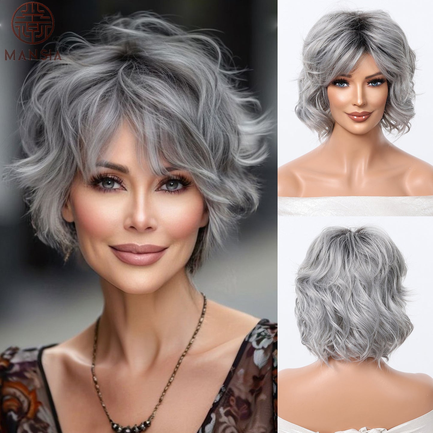 Fashion Grandma Natural Light Gray Fluffy Wig Short Curly Hair