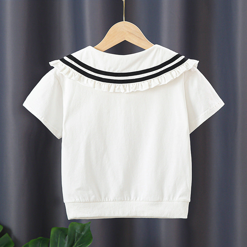 Children's Medium Large Cotton Doll Collar Princess Top Bottoming Shirt Children's T-shirt