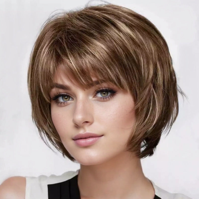 Women's Brown Fashion Synthetic Wigs Curly Wig Short Straight Hair