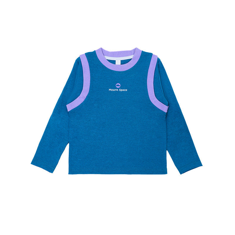 Children's Outdoor Sports Fake Two Pieces Slim Long Sleeve Top Older Children's T-shirt