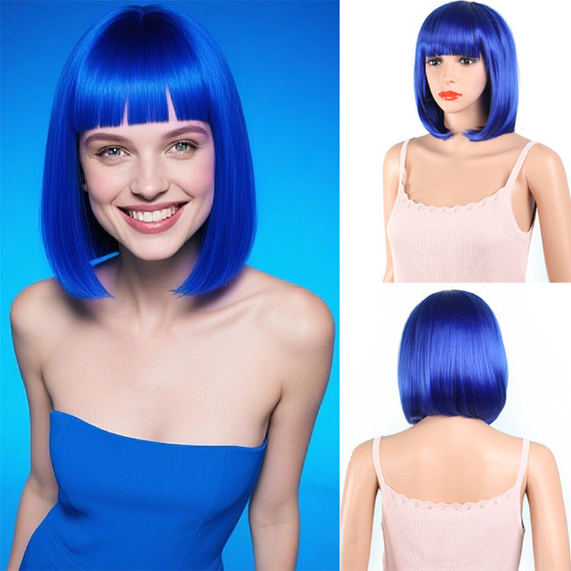 Curl Chemical Fiber Color Wave Cover Wig Short Straight Hair