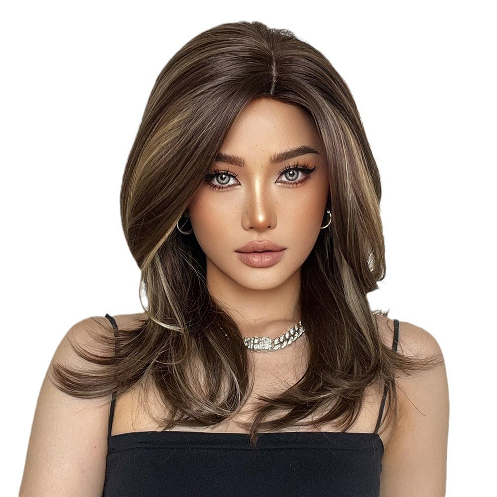 Bangs Gradient Brown Shoulder Hair Female Natural Full Long Straight Wig