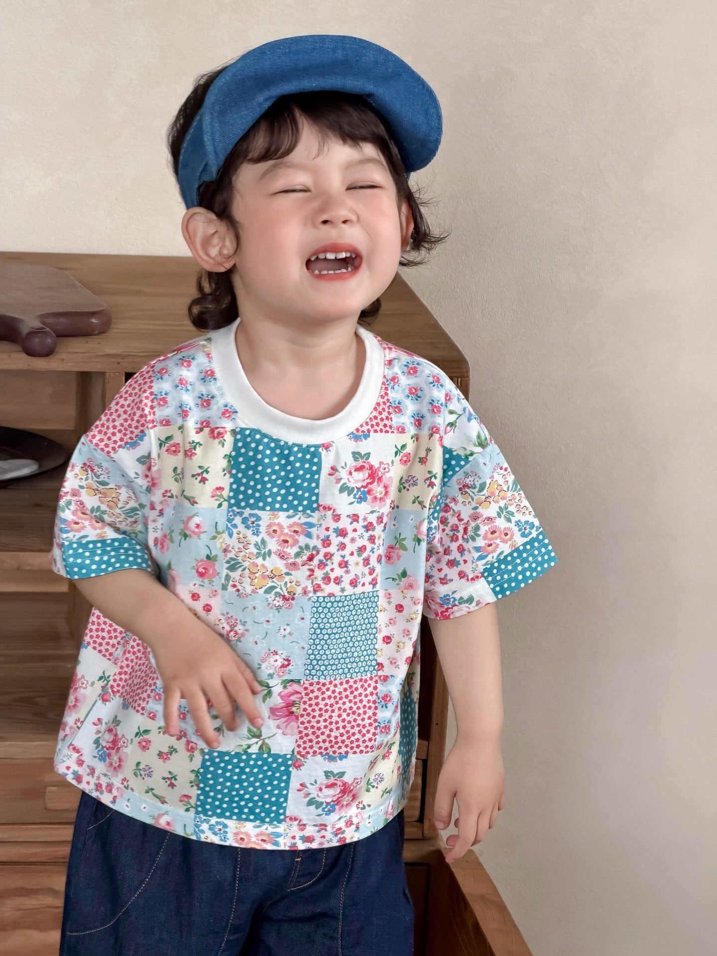 Children's Short-sleeved T-shirt Summer Thin Korean Clothing Clothes Boy's Denim Children's Suit