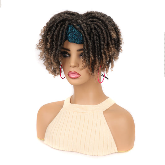 Head Cover Black Blue Turban Dreadlocks Wig Short Curly Hair