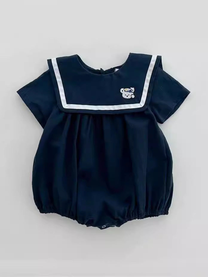 Cute Sailor Collar Short-sleeved Rompers Summer College Style Jumpsuit, Climbing Suit