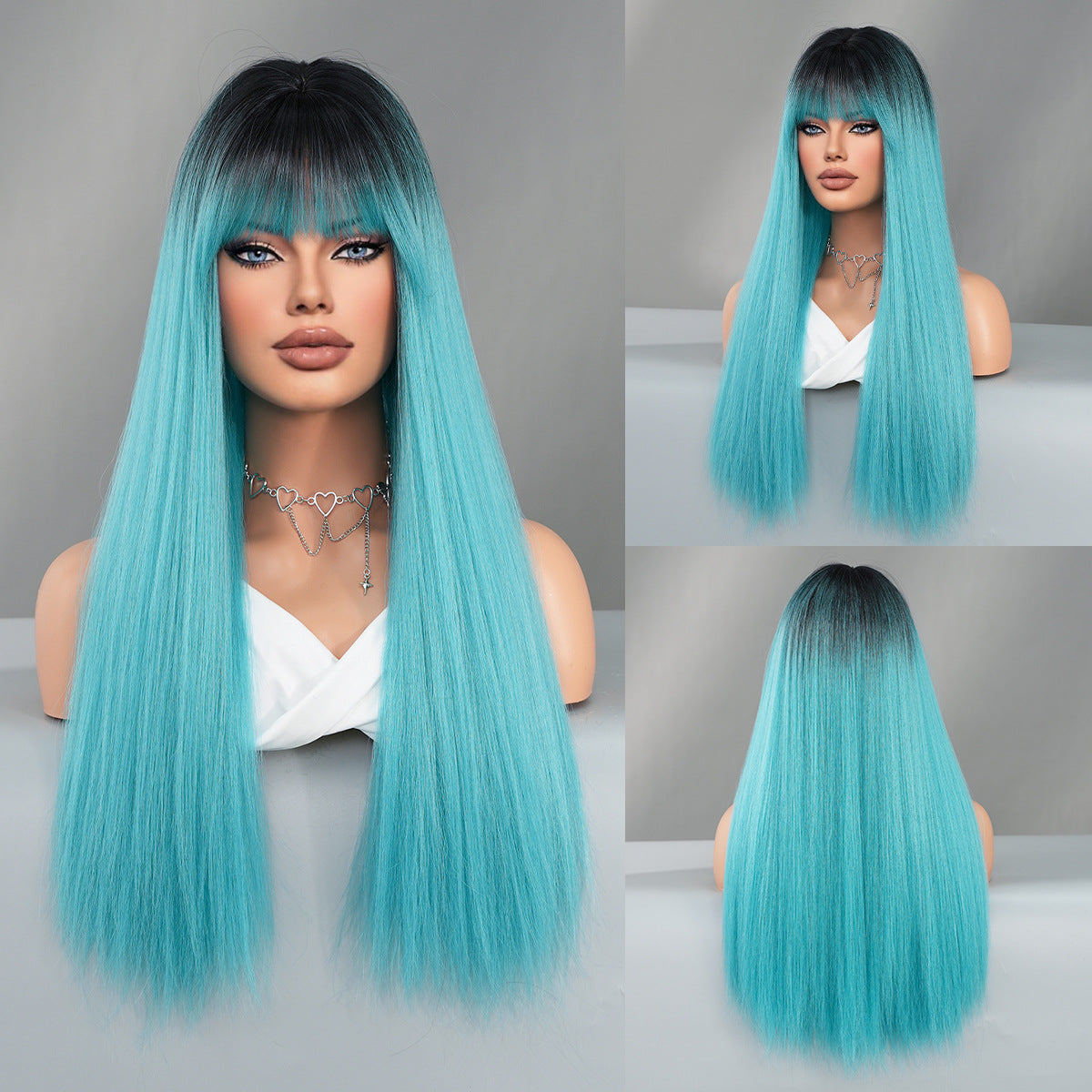 Women's Linen Brown Highlight Hair Fashion Chemical Long Straight Wig