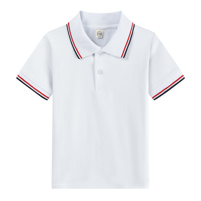 Children's White Boy Business Attire Half-sleeve Cotton School Children's T-shirt